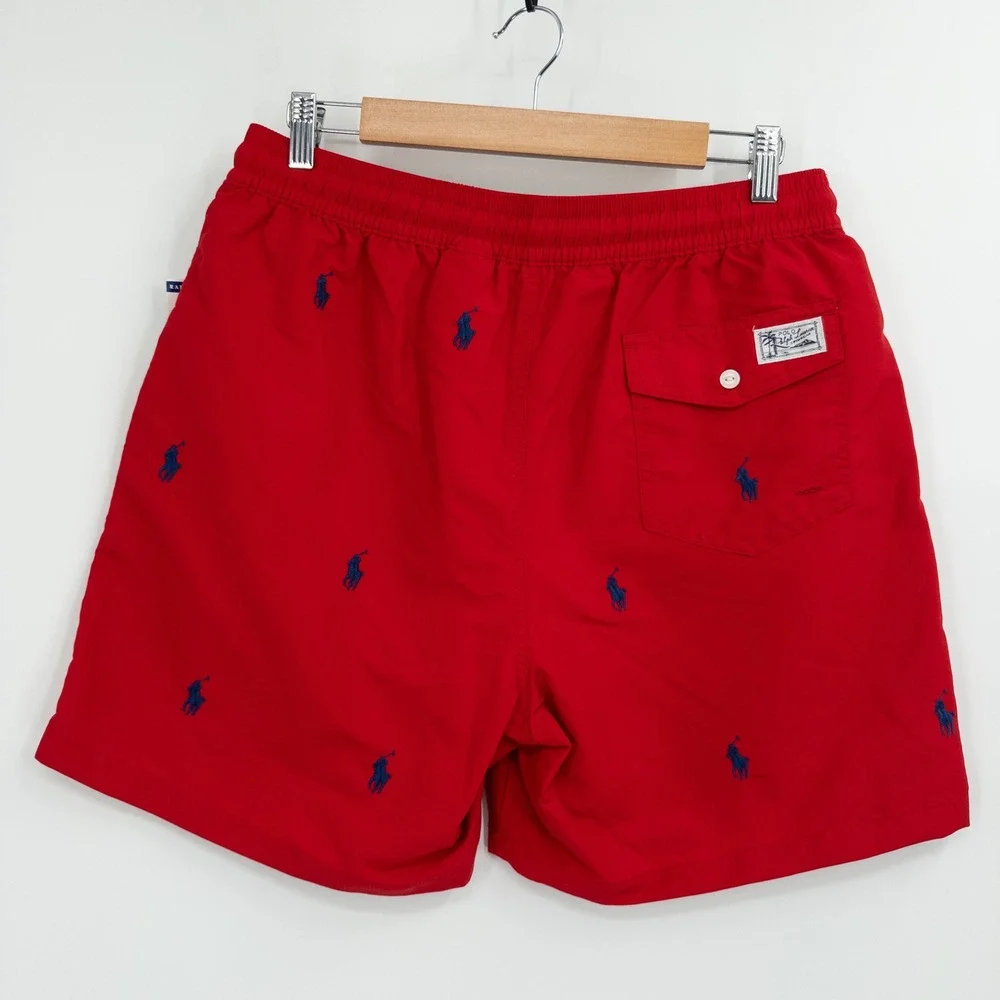 New Polo Ralph Lauren Swim Trunks Mens Large Red All Over Pony Preppy NWT